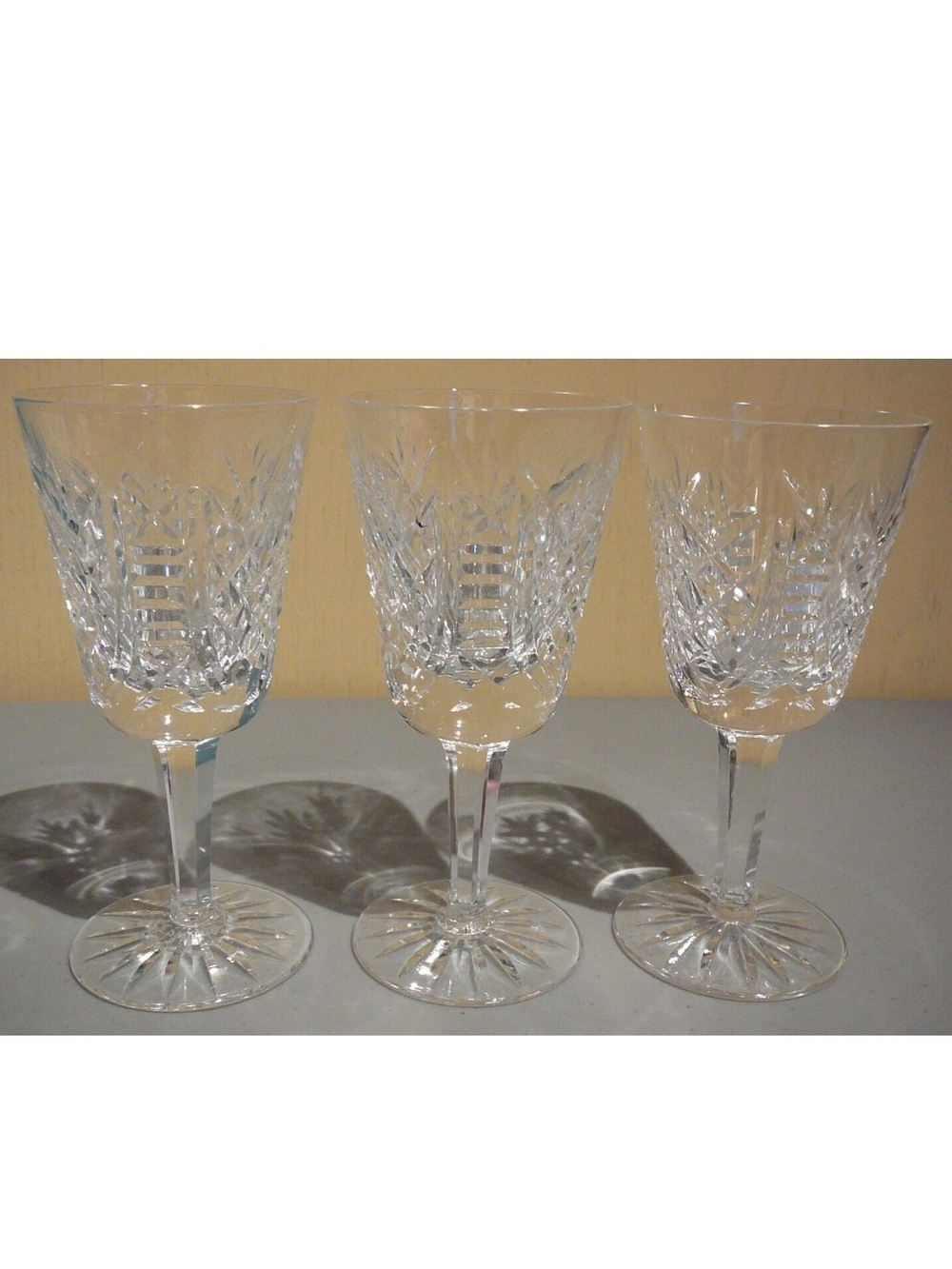3 Waterford Crystal Clare White Wine Crystal Cut Wine Glasses